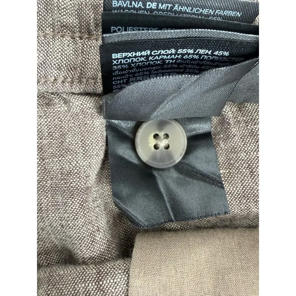 H&M Linen Blend Straight Leg Drawstring Pants Women's Sz S Brown Chambray